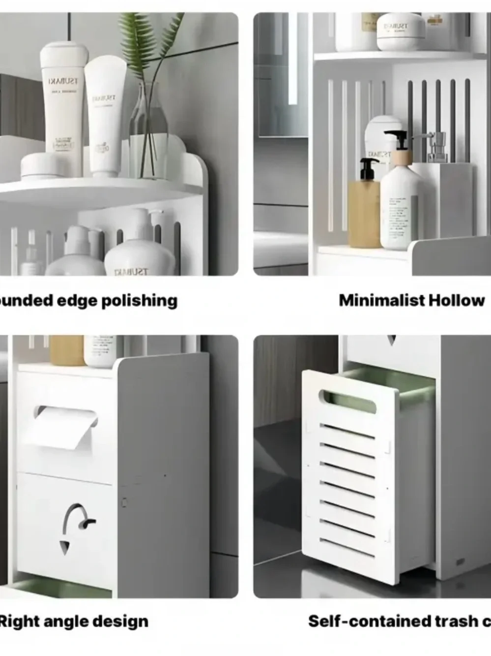 Slim White Bathroom Storage Tower with Shelves and Drawer - White